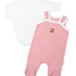 Baby Nellys 2D sada Star, body dl. rukáv,pletené dupačky, růžové,62
