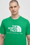 Bavlněné tričko The North Face M Berkeley California S/S Tee zelená barva, s potiskem, NF0A87U5PO81