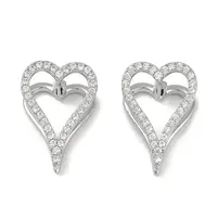 Clear Cubic Zirconia Heart Hoop Earrings