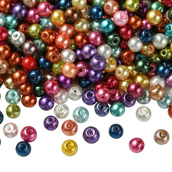 Baking Paint Pearlized Glass Pearl Round Bead Strands