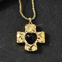 Cross with Heart 304 Stainless Steel Cubic Zirconia Pendant Necklaces