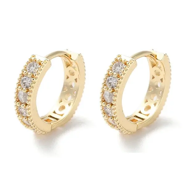 Brass Micro Pave Clear Cubic Zirconia Hoop Earrings
