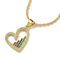 Brass Micro Pave Colorful Cubic Zirconia Peach Heart Pendant Necklaces for Women