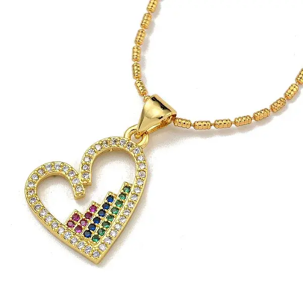 Brass Micro Pave Colorful Cubic Zirconia Peach Heart Pendant Necklaces for Women