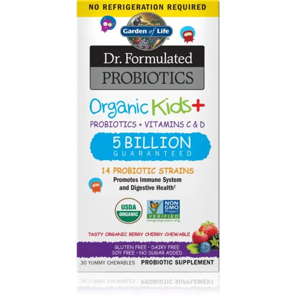Garden of Life Dr. Formulated Organic Kids + Probiotics + Vitamin C & D žvýkací měkké tobolky pro podporu imunity a zažívání příchuť Berry Cherry 30 t