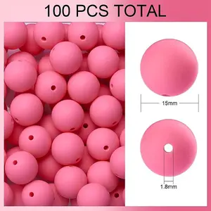 100Pcs Silicone Beads Round Rubber Bead 15MM Loose Spacer Beads for DIY Supplies Jewelry Keychain Making