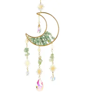 1Pc Alloy & Natural Gemstone Chips Moon Hanging Ornaments