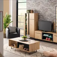 Obývací stěna s osvětlením nathan - dub artisan/černá