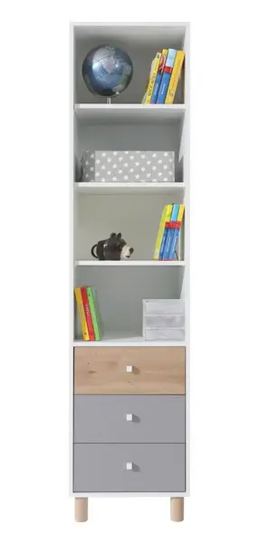 Policový regál se šuplíky rasmus - bílá/šedá/dub artisan