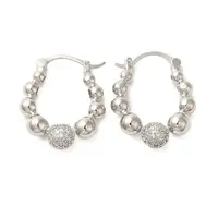Brass Micro Pave Clear Cubic Zirconia Hoop Earrings