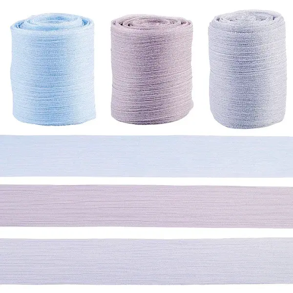 3 Rolls 3 Colors Wrinkle Polyester Ribbon
