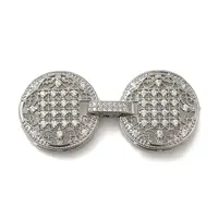 Rack Plating Flat Round Brass Micro Pave Clear Cubic Zirconia Fold Over Clasps