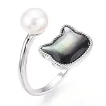 Natural Pearl Finger Open Cuff  Ring with Black Shell