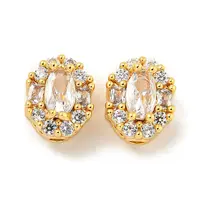 Brass Micro Pave Clear Cubic Zirconia Beads