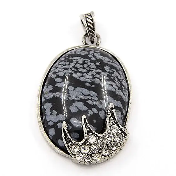 Fashionable Retro Antique Silver Necklace Findings Alloy Gemstone Oval Pendants