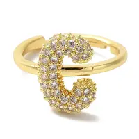 Rack Plating Letter Brass Micro Pave Clear Cubic Zirconia Adjustable Rings for Women