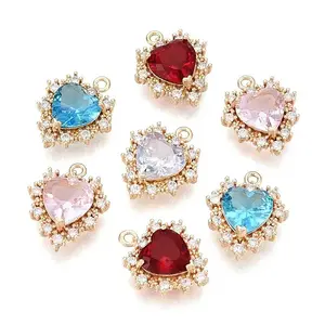 Brass Micro Pave Cubic Zirconia Heart Pendants