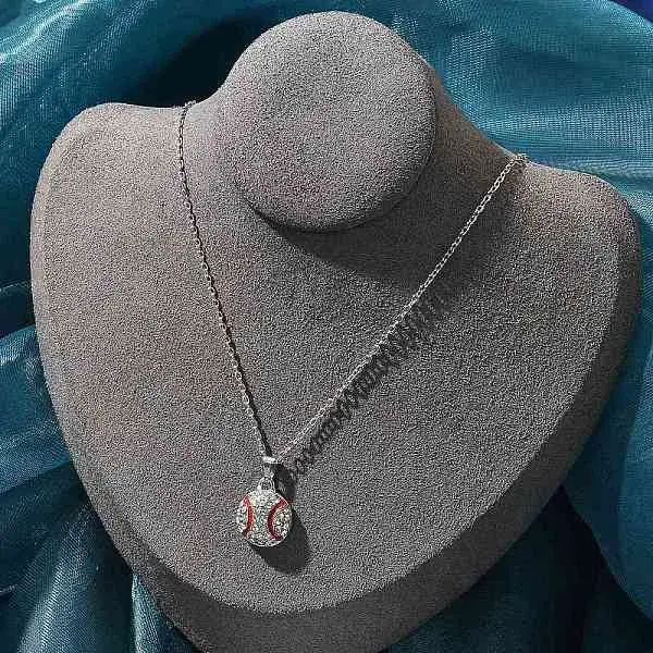 Zinc Alloy Crystal Rhinestone Sport Ball Pendant Cable Chain Necklaces