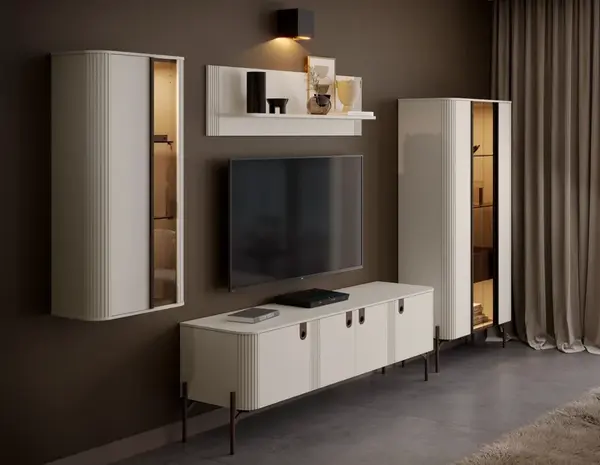 Obývací stěna s osvětlením renfri - béžová, tabákový dub