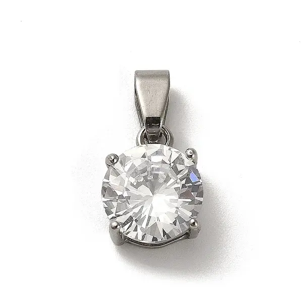 304 Stainless Steel with Clear Cubic Zirconia Charms