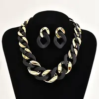 Alloy & CCB Plastic Curb Chain Necklace & Stud Dangle Earrings Sets