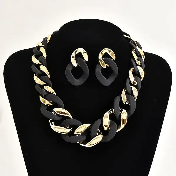 Alloy & CCB Plastic Curb Chain Necklace & Stud Dangle Earrings Sets