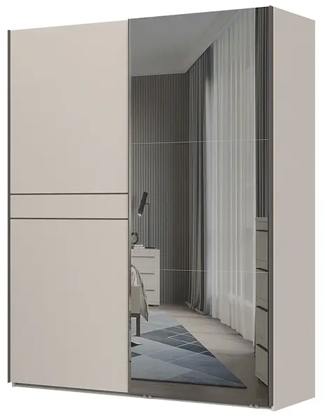 Posuvná šatní skříň se zrcadlem 180 baptiste-béžová - s rámem