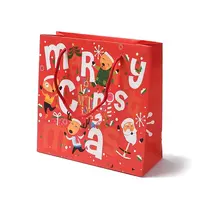 Christmas Santa Claus Print Paper Gift Bags with Nylon Cord Handle