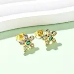 Brass Micro Pave Cubic Zirconia Flower Stud Earrings