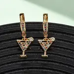 Wine Glass Brass Micro Pave Cubic Zirconia Dangle Hoop Earrings