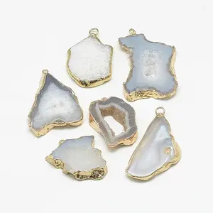 Natural Druzy Agate Slices Pendants