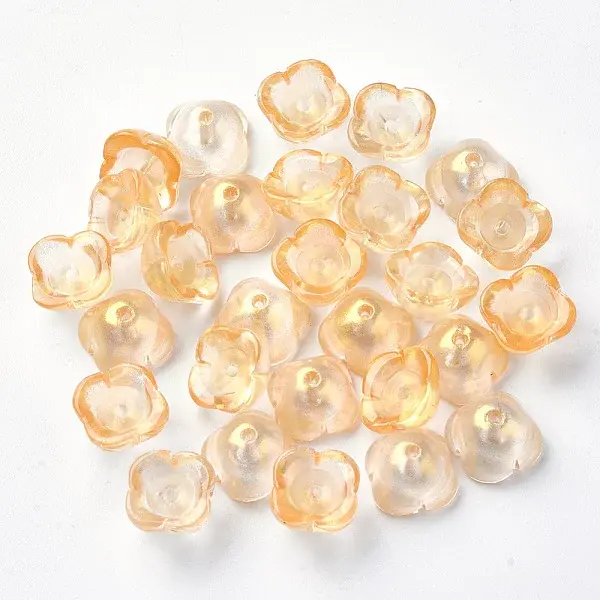 4-Petal Transparent Spray Painted Glass Bead Caps