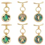 6Pcs 3 Styles Brass Toggle Clasps with Paua Shell