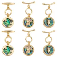 6Pcs 3 Styles Brass Toggle Clasps with Paua Shell