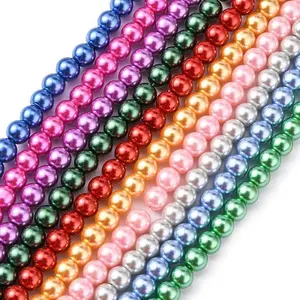 Baking Paint Pearlized Glass Pearl Round Bead Strands