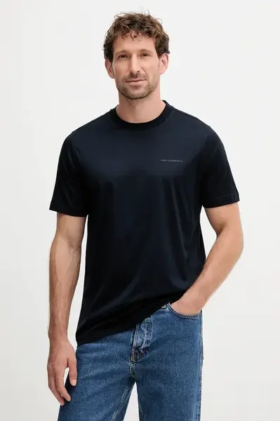 Bavlněné tričko Karl Lagerfeld pánské, tmavomodrá barva, 554200.755002