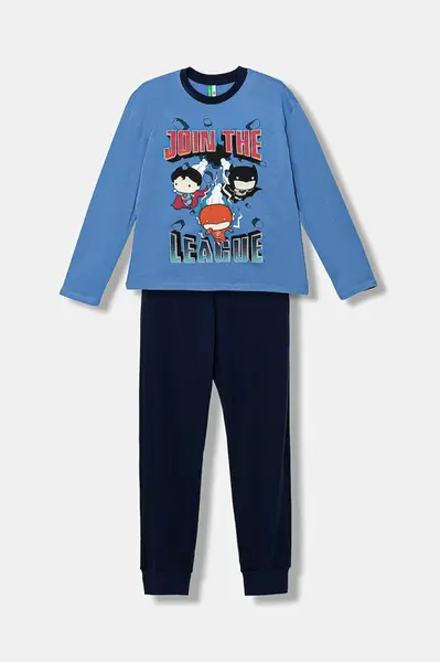 Dětské bavlněné pyžamo United Colors of Benetton modrá barva, s potiskem, 3VR50P08V