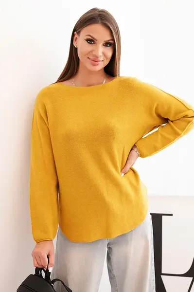 Kesi Włoski Dámský svetr z viskózy s dlouhým rukávem a kulatým výstřihem hořčicový