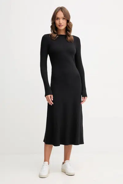 Šaty Tommy Hilfiger černá barva, midi, WW0WW47066