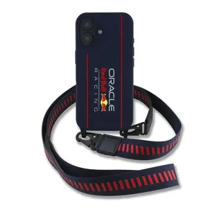 Zadní kryt Red Bull Silicone Vertical Logo MagSafe + crossbody popruh pro Apple iPhone 16, navy