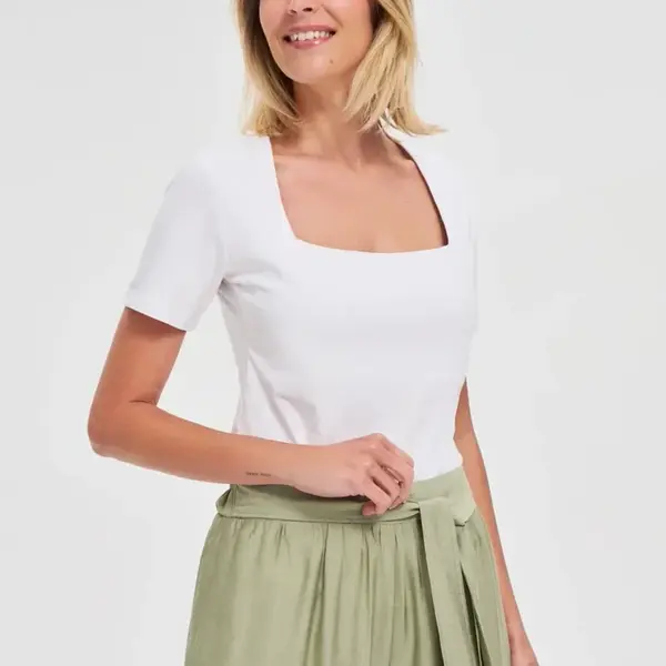 Marisse White Diamond Neckline Blouse