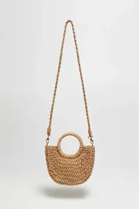 Marisse Beige Woven Bag With Round Handle