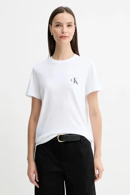 Bavlněné tričko Calvin Klein Jeans dámské, bílá barva, LV047C905G