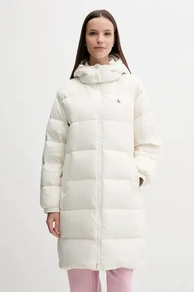 Péřová bunda Calvin Klein Jeans béžová barva, zimní, LV047D502G