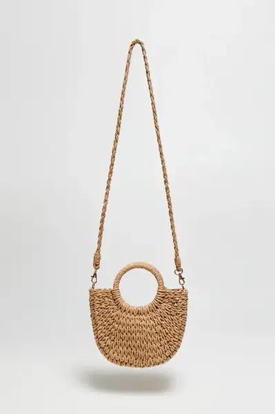 Marisse Beige Woven Bag With Round Handle