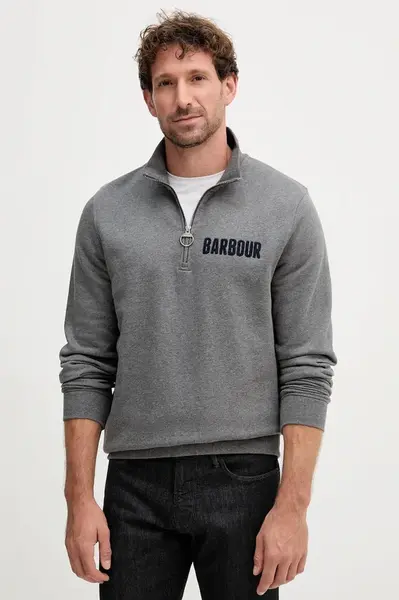 Bavlněná mikina Barbour pánská, šedá barva, s aplikací, MOL0640