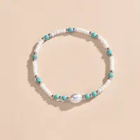 Bohemian Style Resin & Synthetic Turquoise & Rice Plastic Pearl Beaded Stretch Anklets for Women