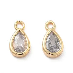 Brass Micro Pave Clear Cubic Zirconia Charms