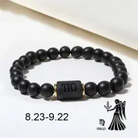 12 Constellations Theme Frosted Black Stone Round Beaded Stretch Bracelets for Women Men