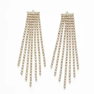 Brass Cubic Zirconia Big Chain Tassel Pendants